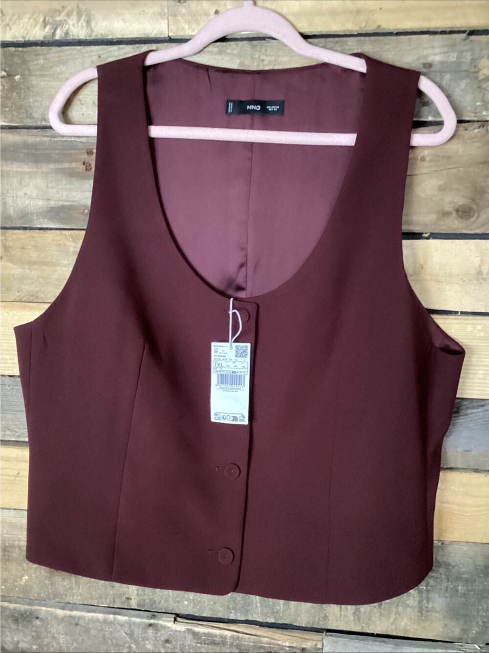 Mango Women’s Burgundy Button Down Blazer Vest Size 1XL